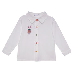 Girls Spread Collar Solid Cotton Casual Shirt