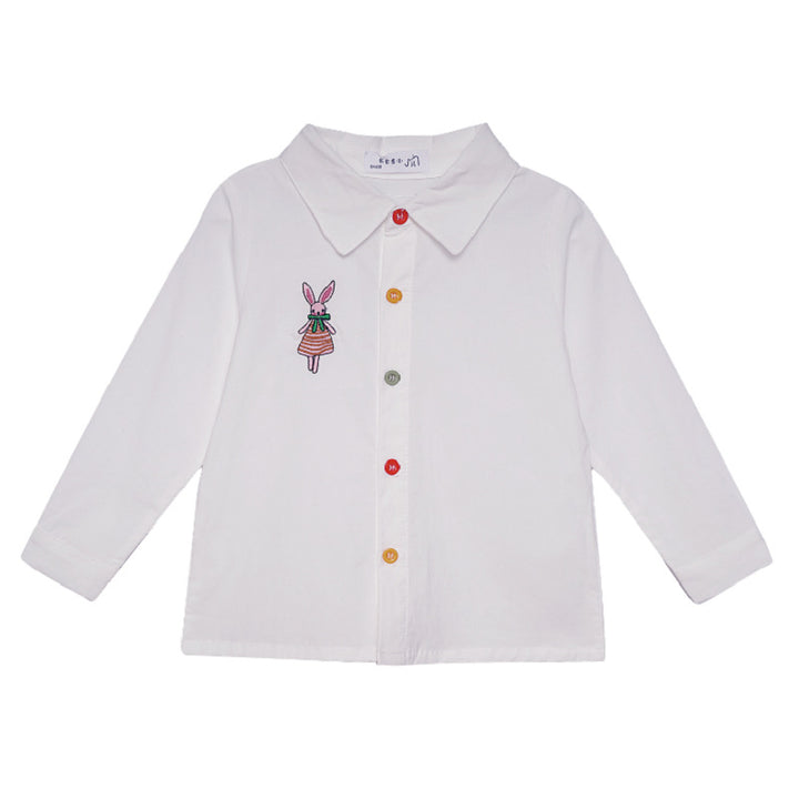Girls Spread Collar Solid Cotton Casual Shirt