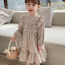Girls Printed Ruffled A-Line Dress