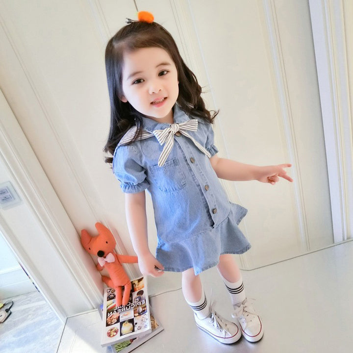 Girls Solid Bow A-Line Midi Dress