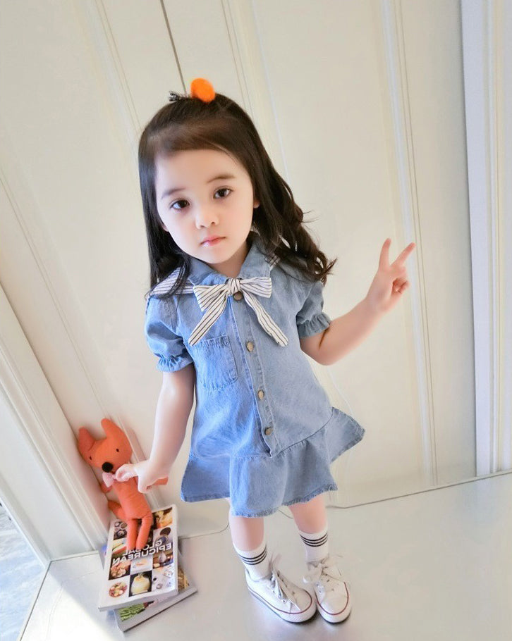Girls Solid Bow A-Line Midi Dress