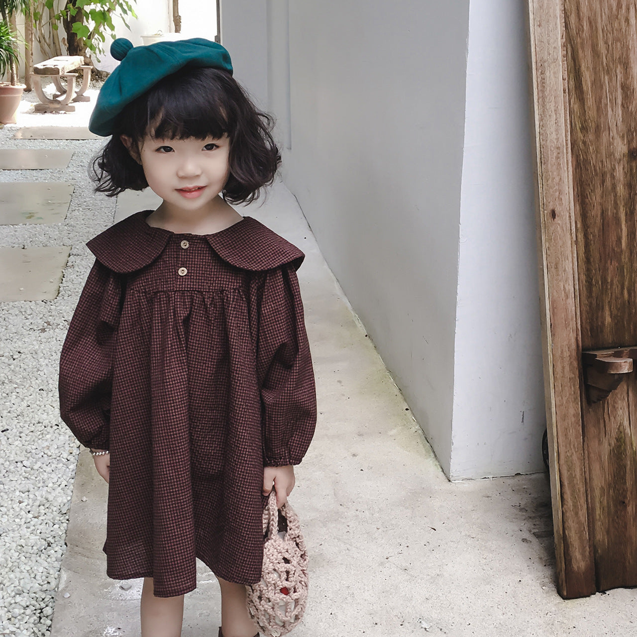 Girls Checked Cotton A-Line Dress