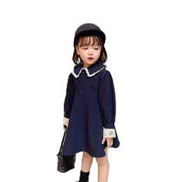 Girls Peter Pan Collar Puff Sleeve Cotton A-Line Dress