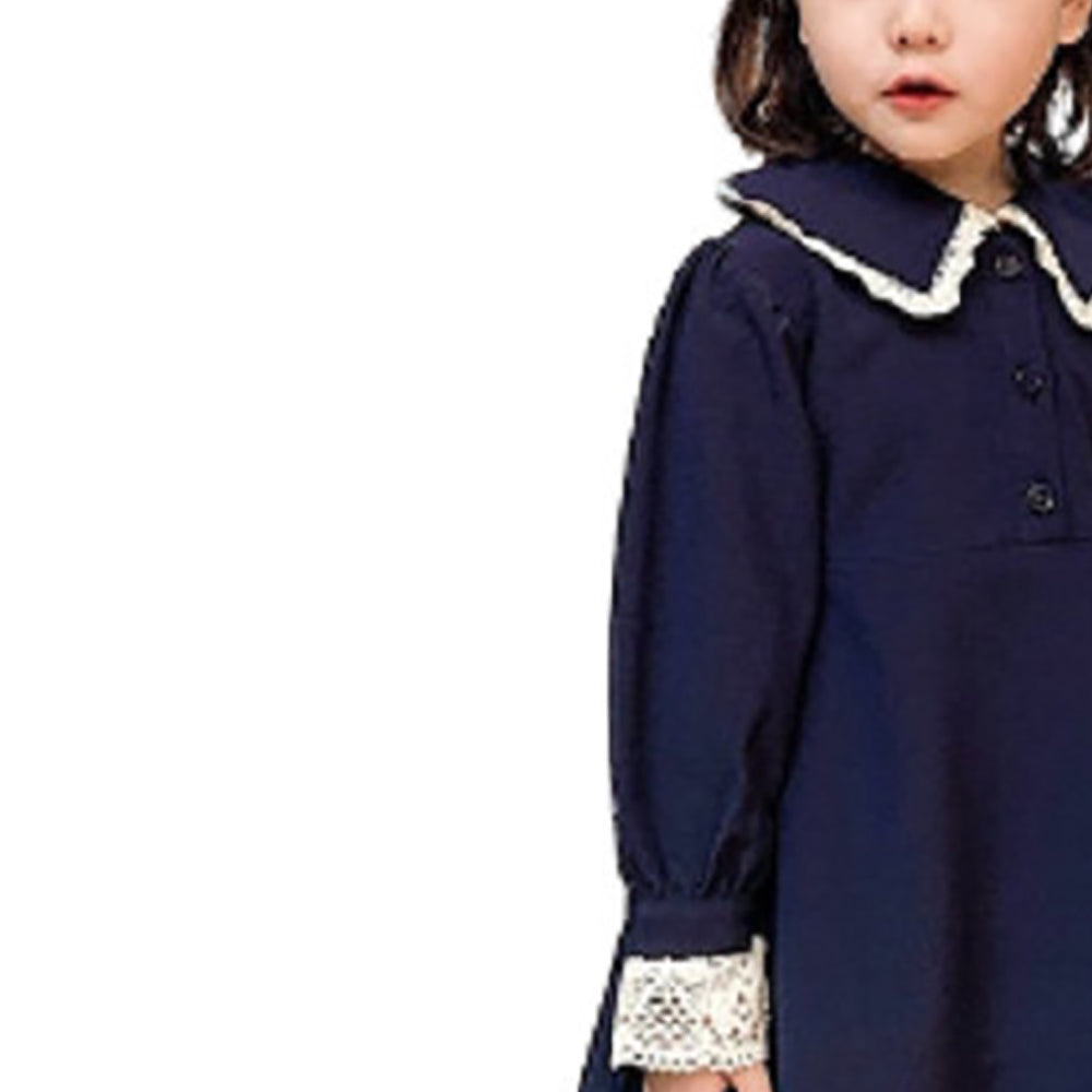 Girls Peter Pan Collar Puff Sleeve Cotton A-Line Dress