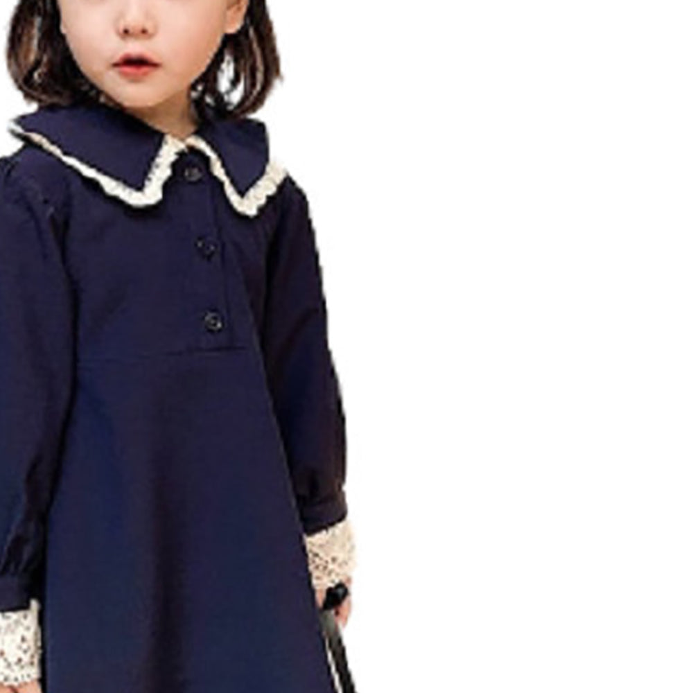 Girls Peter Pan Collar Puff Sleeve Cotton A-Line Dress