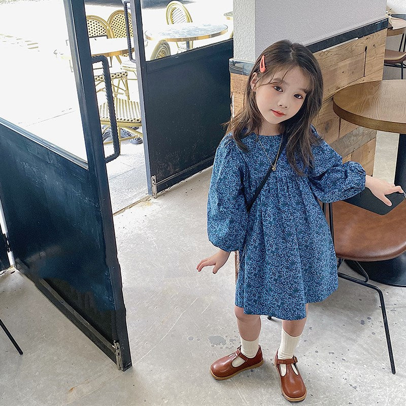 Girls Floral Printed Cotton A-Line Dress