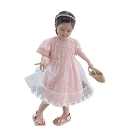 Girls Floral Printed Net Fit & Flare Midi Dress