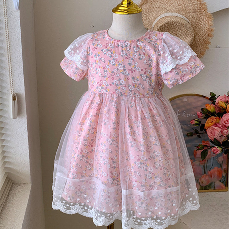 Floral Flared Sleeve Fit & Flare Midi Dress