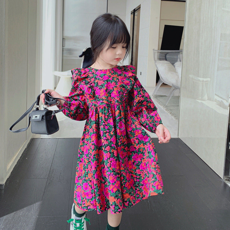 Girls Floral Printed A-Line Midi Dress