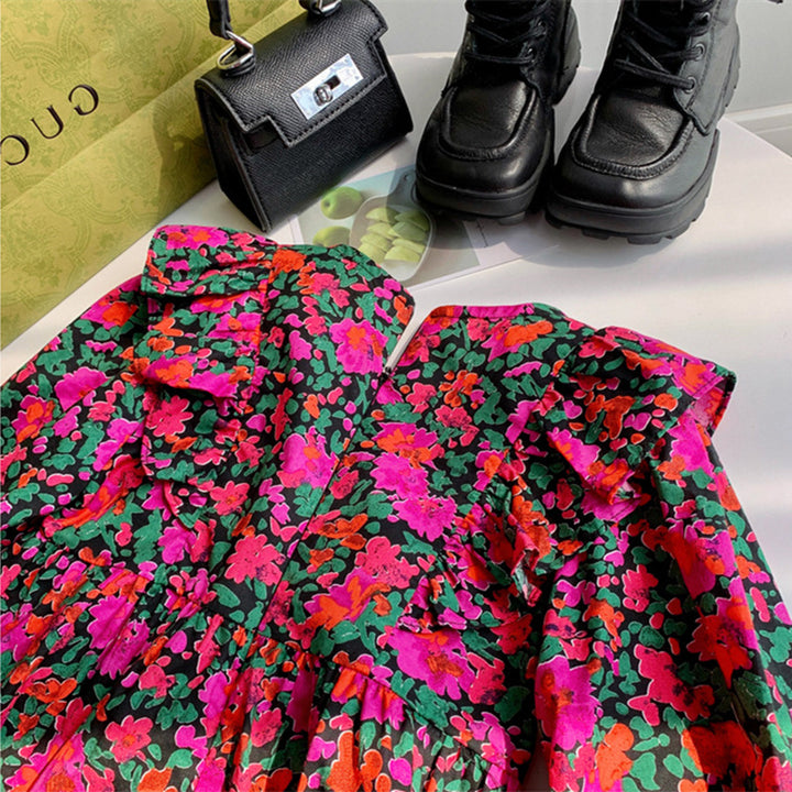 Girls Floral Printed A-Line Midi Dress