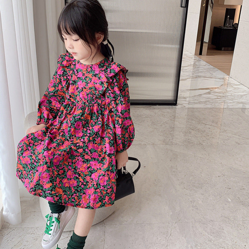 Girls Floral Printed A-Line Midi Dress