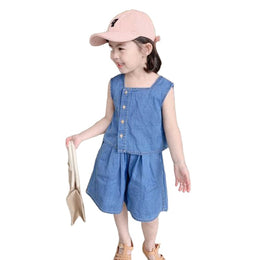 Girls Square Neck Sleeveless Pure Cotton Top With Short