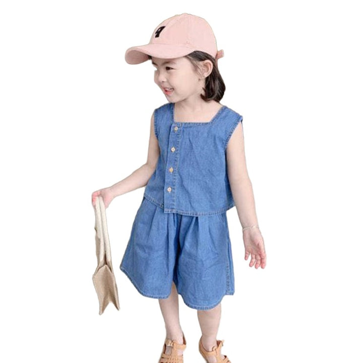 Girls Square Neck Sleeveless Pure Cotton Top With Short