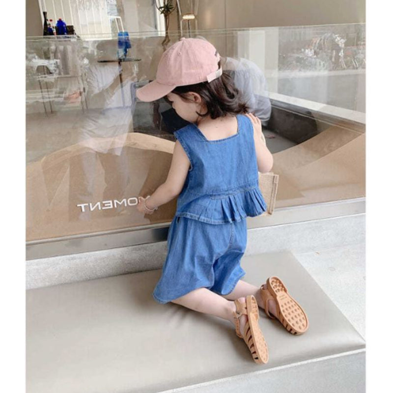 Girls Square Neck Sleeveless Pure Cotton Top With Short