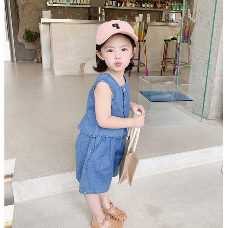 Girls Square Neck Sleeveless Pure Cotton Top With Short
