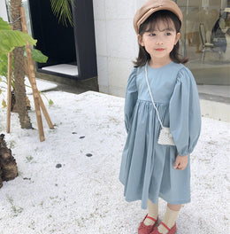 Girls Cuffed Sleeves A-Line Dress