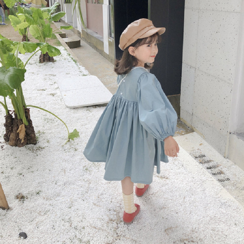 Girls Cuffed Sleeves A-Line Dress
