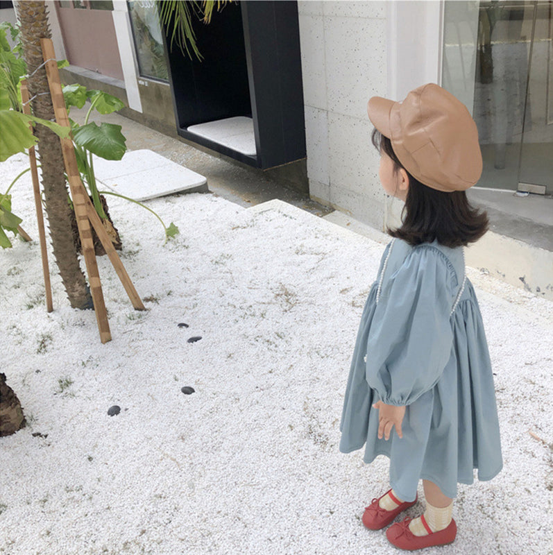 Girls Cuffed Sleeves A-Line Dress