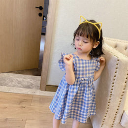 Girls Checked Cotton Fit and Flare Dress