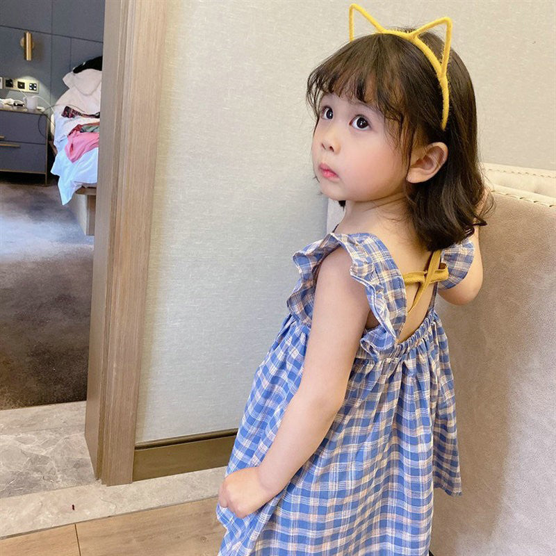 Girls Checked Cotton Fit and Flare Dress