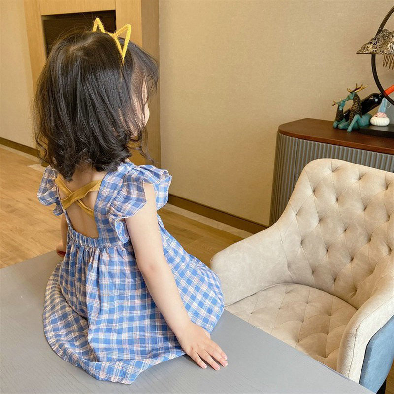 Girls Checked Cotton Fit and Flare Dress