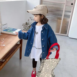Girls Oversized Fit Cutaway Collar Solid Cotton Casual Shirt