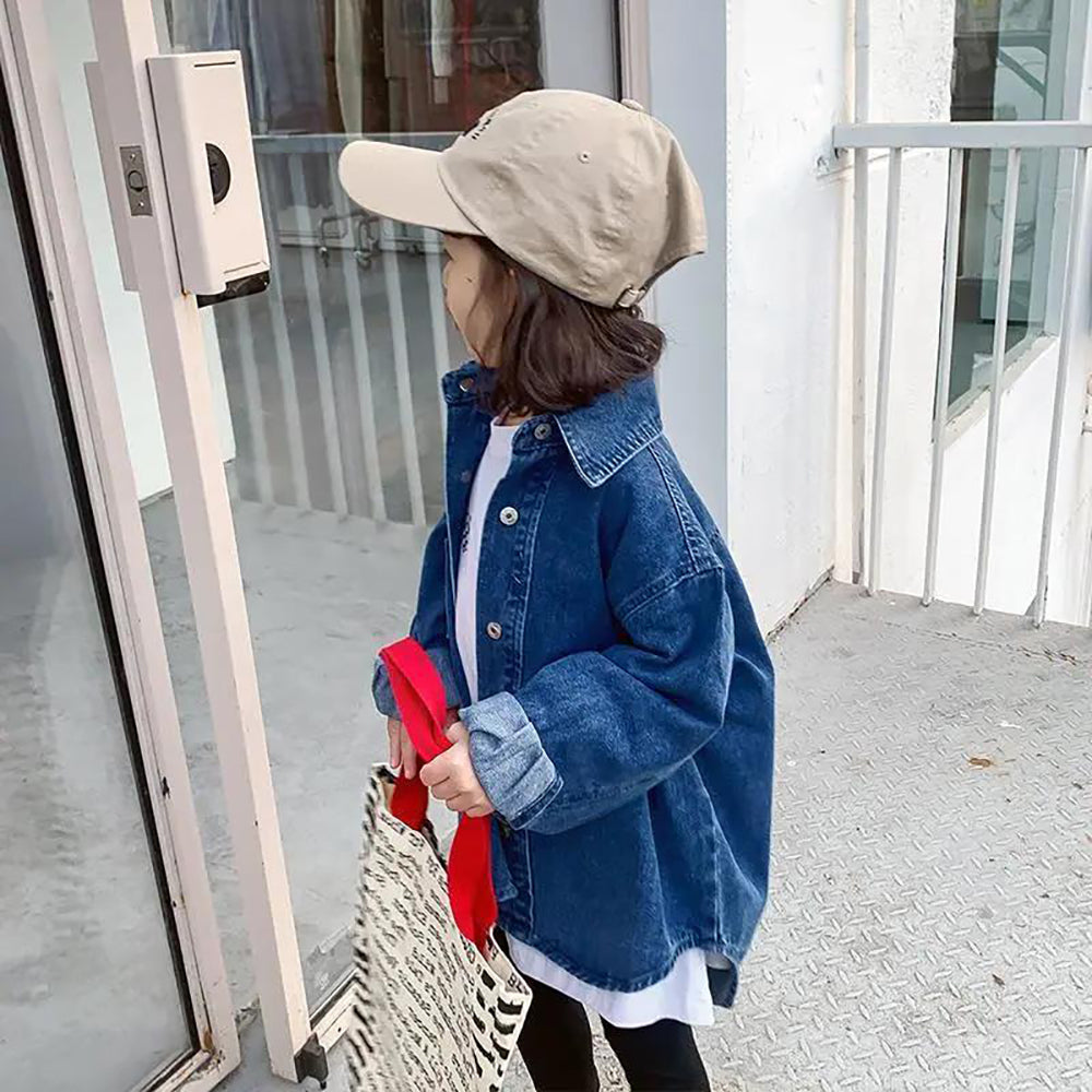 Girls Oversized Fit Cutaway Collar Solid Cotton Casual Shirt