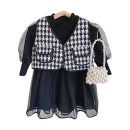 Girls Crepe Checked A-Line Dress