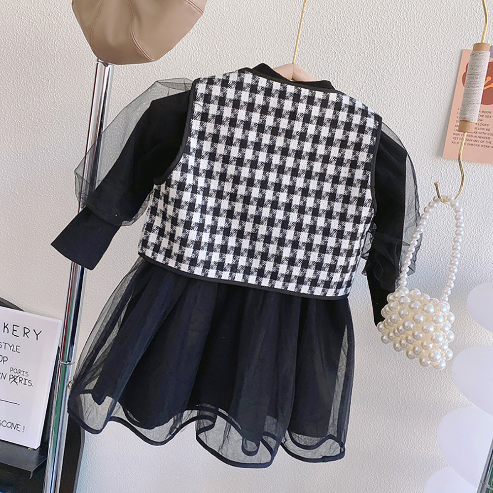 Girls Crepe Checked A-Line Dress