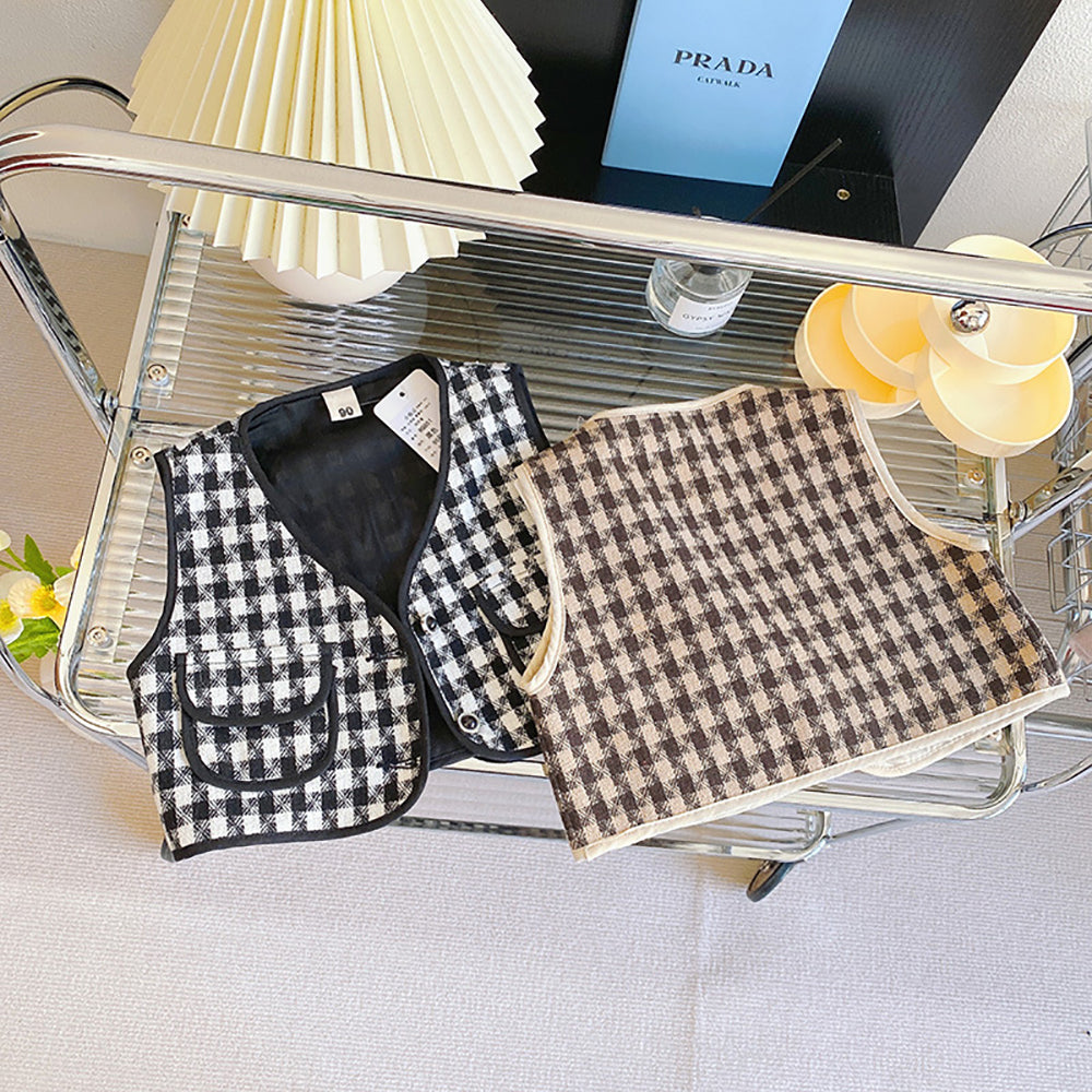 Girls Crepe Checked A-Line Dress