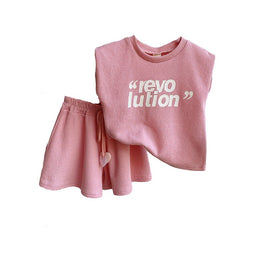 Girls Typographic Self Design Round Neck Pure Cotton Top with Shorts