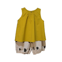 Girls Yellow & Whie Sleeveless Top with Trousers