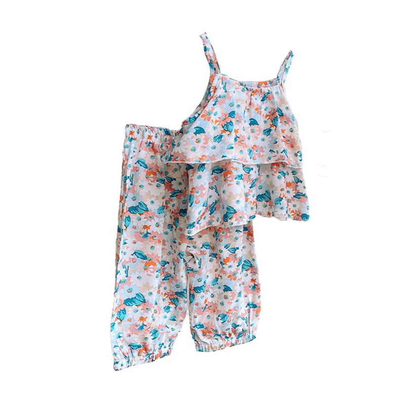 Girls Printed Shoulder Straps Top With Trouser