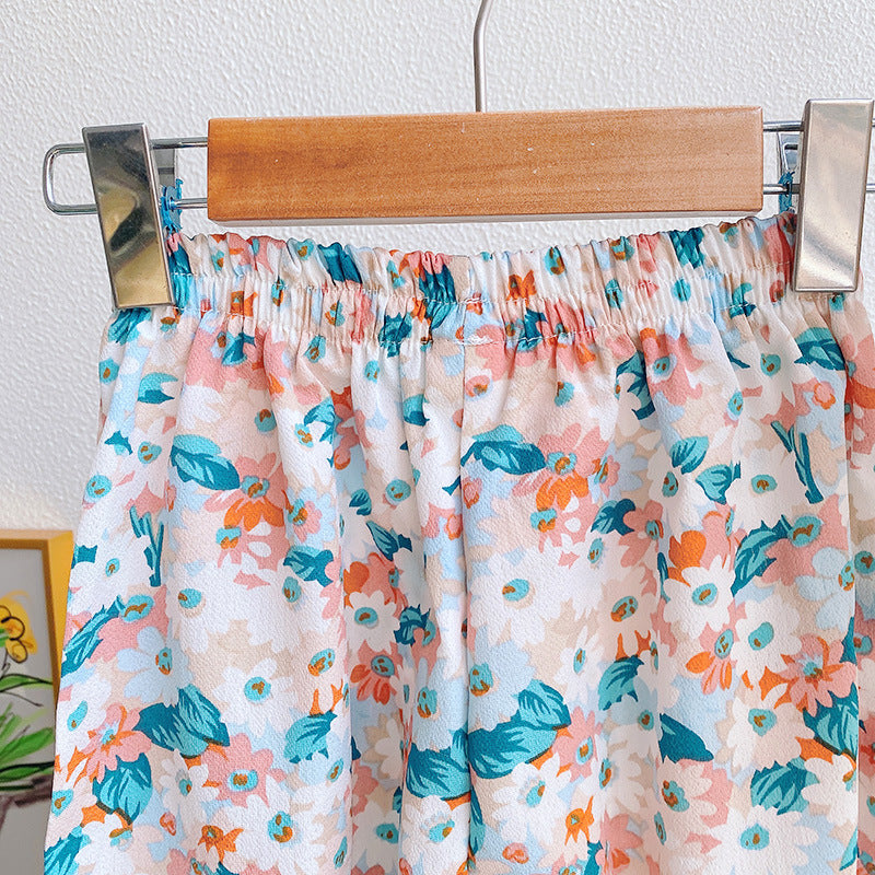 Girls Printed Shoulder Straps Top With Trouser