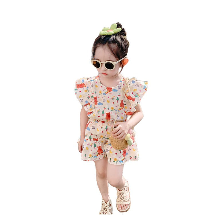 Girls Conversational Printed Pure Cotton Top with Shorts