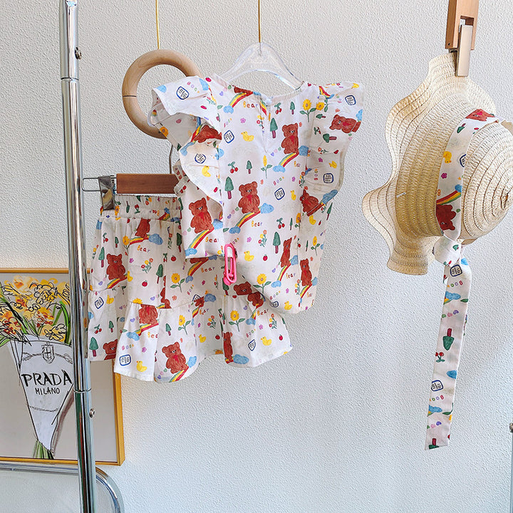 Girls Conversational Printed Pure Cotton Top with Shorts