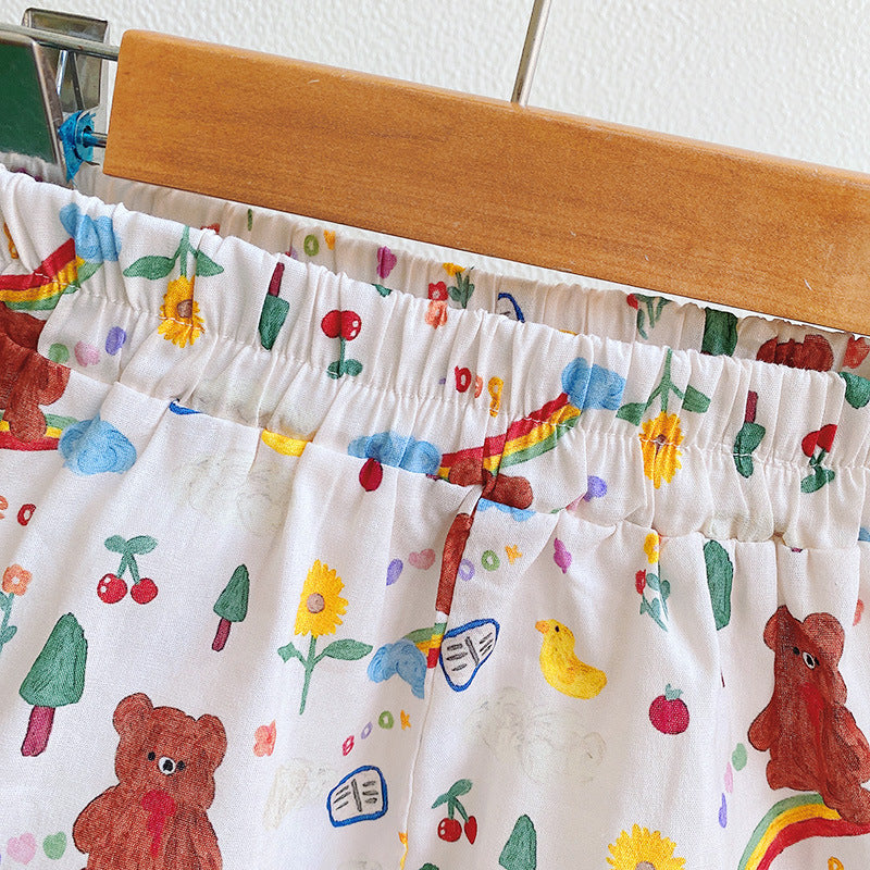 Girls Conversational Printed Pure Cotton Top with Shorts