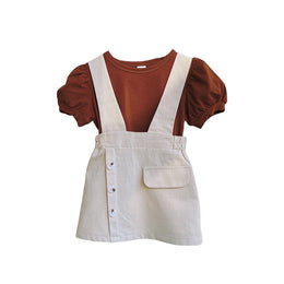 Girls Puff Sleeves Pure Cotton Top with Shorts with suspenders