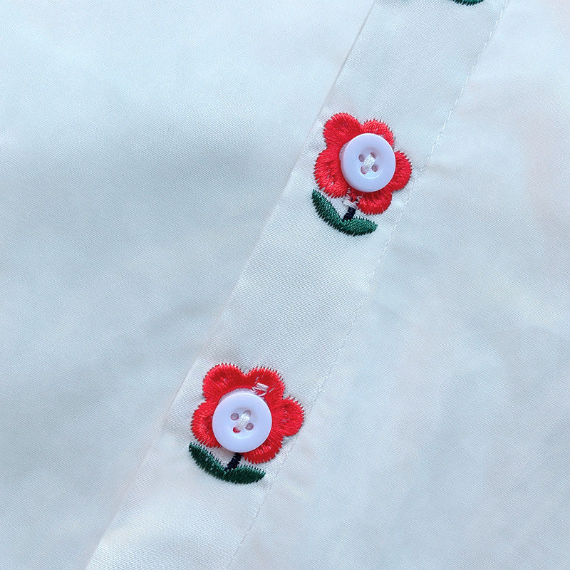 Girls Embroidered Peter Pan Collar Pure Cotton Top with Skirt