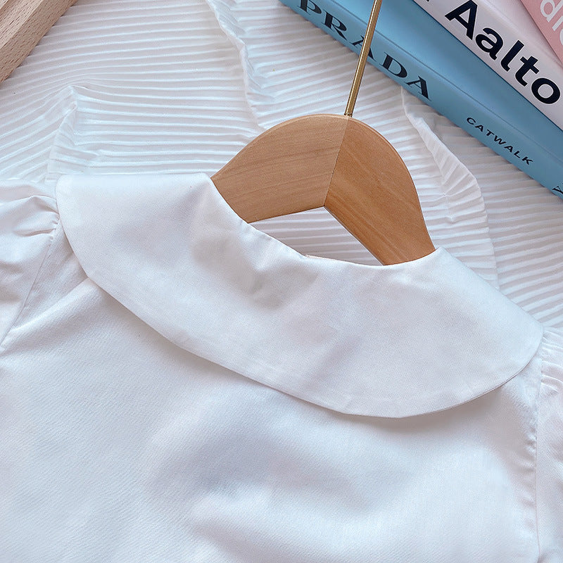 Girls Embroidered Peter Pan Collar Pure Cotton Top with Skirt