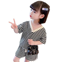 Girls Striped Pure Cotton Top with Shorts