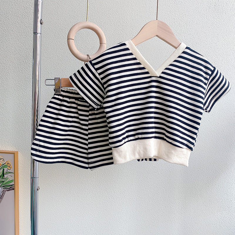 Girls Striped Pure Cotton Top with Shorts