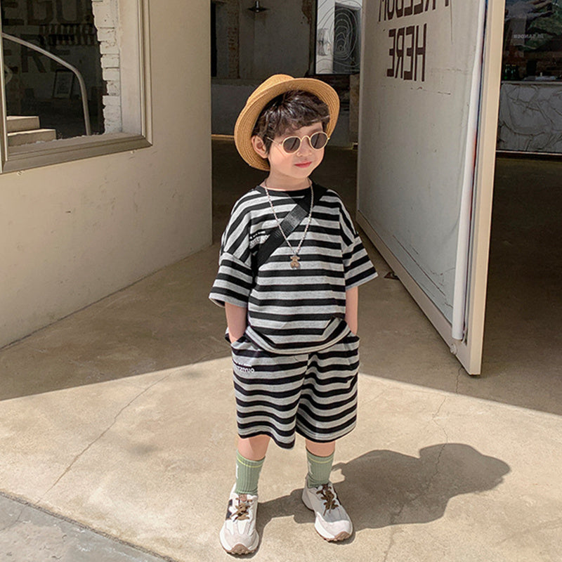 Boys Striped Pure Cotton T-shirt with Shorts