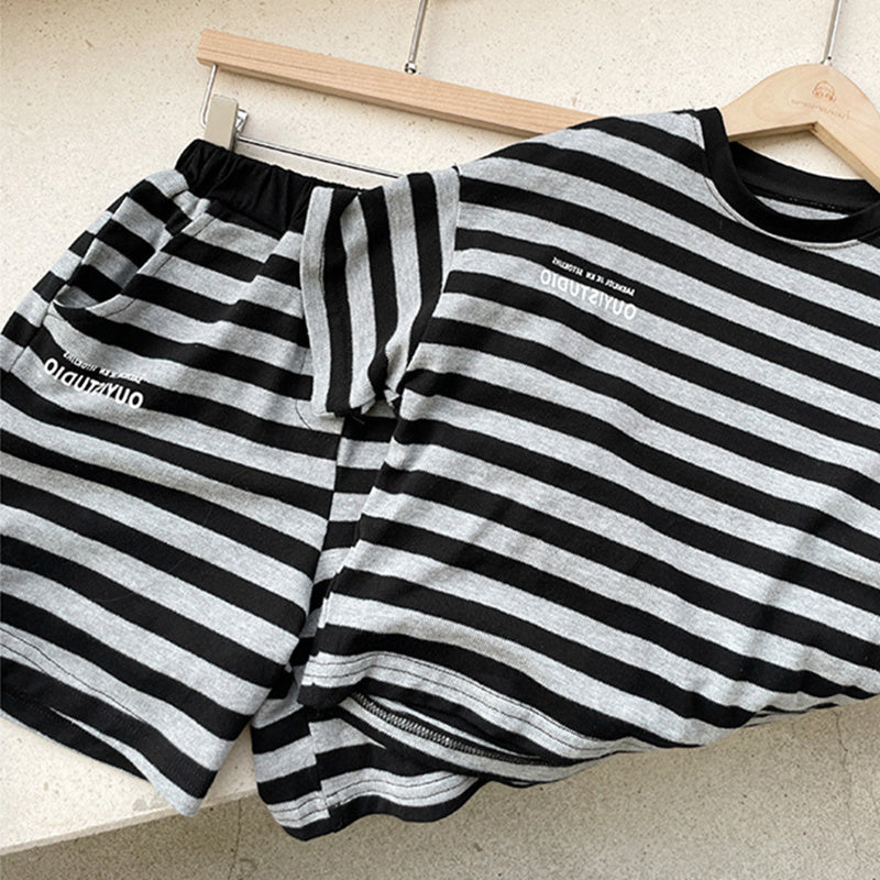 Boys Striped Pure Cotton T-shirt with Shorts