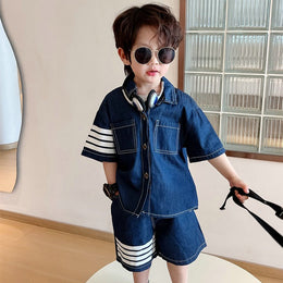 Boys Striped Pure Cotton Shirt With Shorts