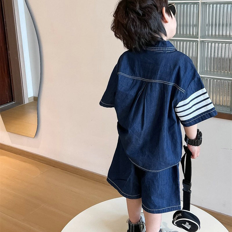 Boys Striped Pure Cotton Shirt With Shorts