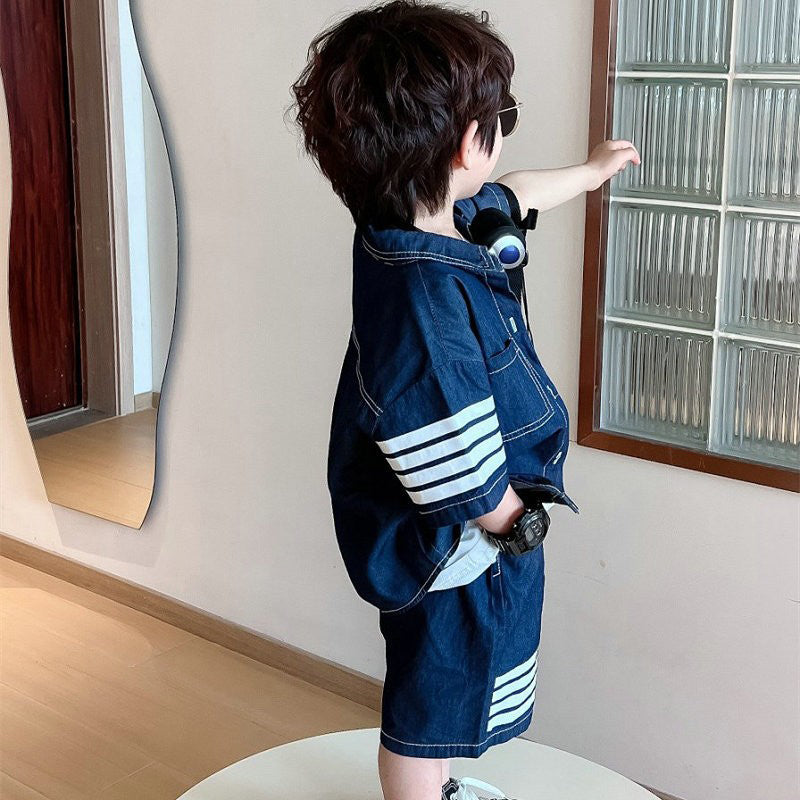 Boys Striped Pure Cotton Shirt With Shorts