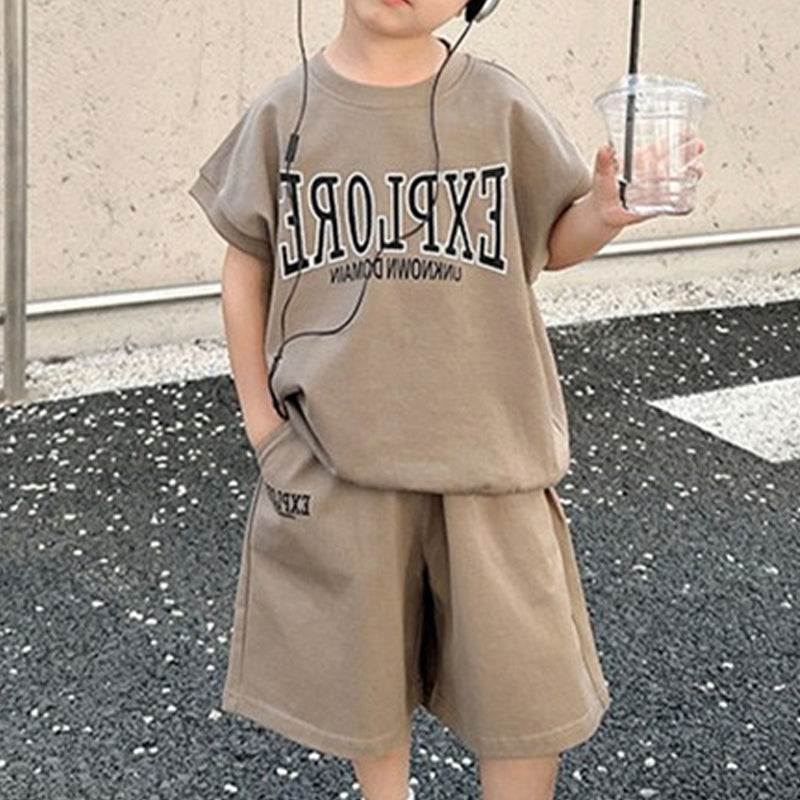 Boys Printed Pure Cotton T-shirt With Shorts