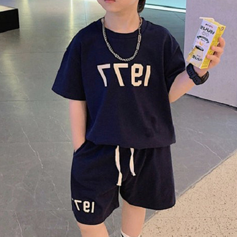 Boys Typography Printed Pure Cotton T-shirt With Shorts
