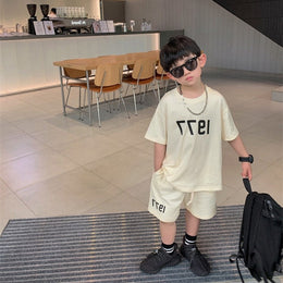 Boys Typography Printed Pure Cotton T-shirt With Shorts